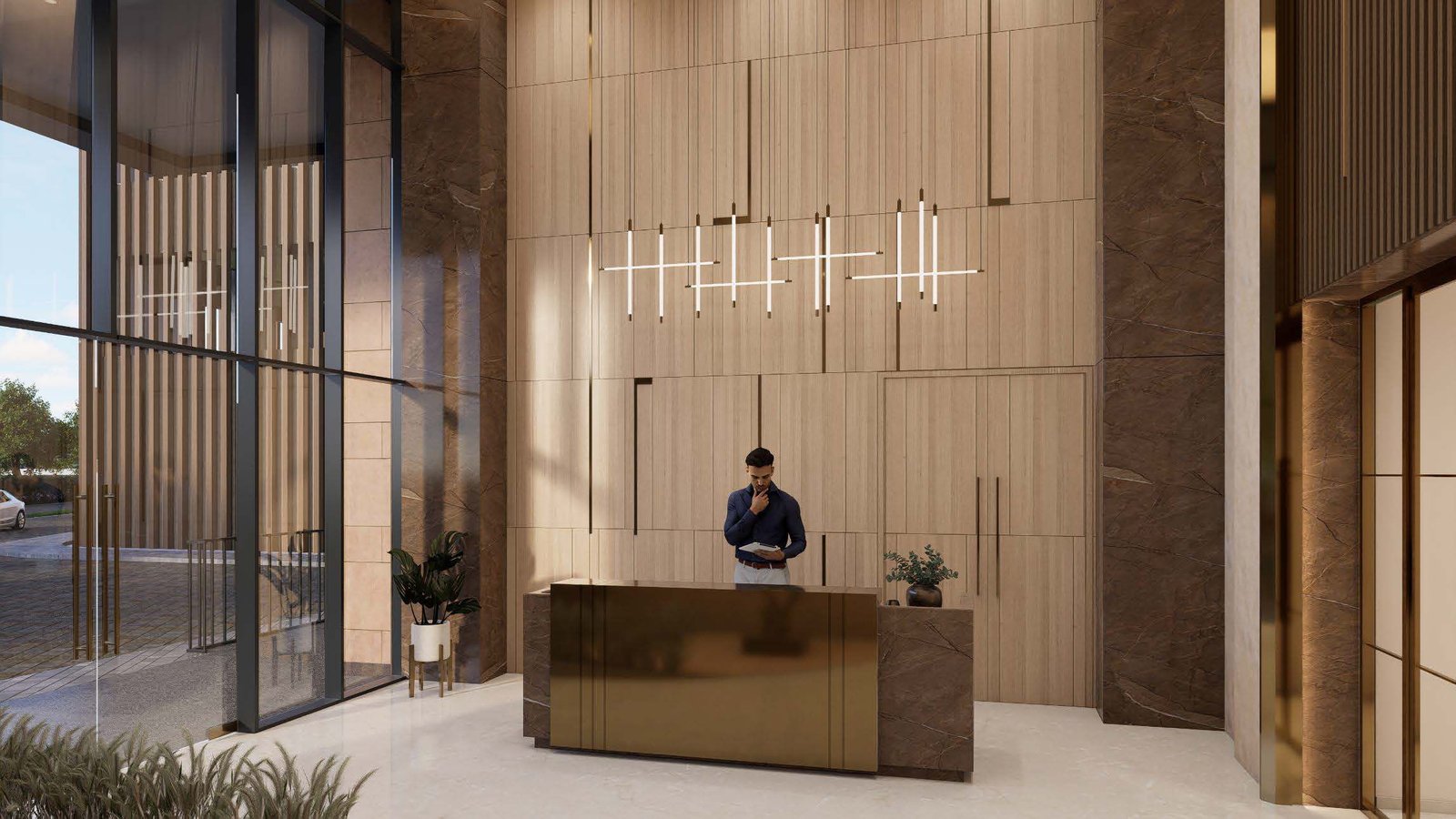 Tata Orbis double-height entrance lobby with reception